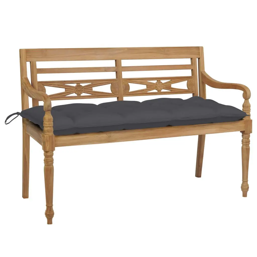 Batavia Bench Anthracite Cushion 47.2 Inch Solid Teak Wood Outdoor Seat