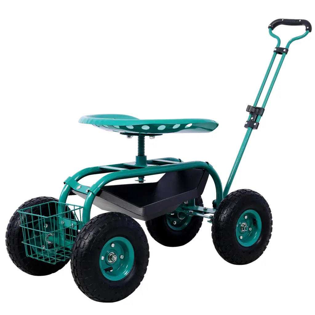Rolling Garden Scooter Seat Wheels And Tool Tray 360 Degree Mobility g-h