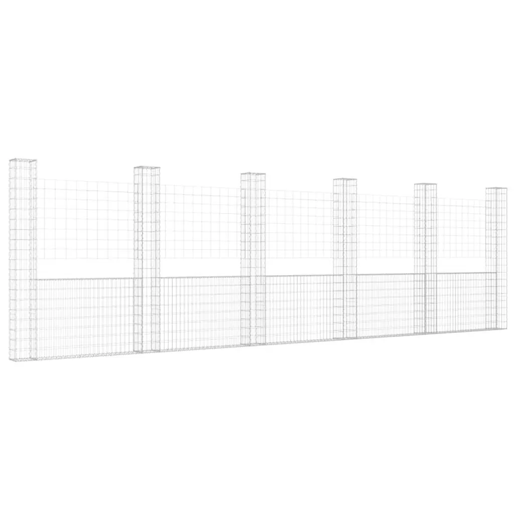 U-Shape Gabion Binquireet 6 Posts Iron 244.1x7.9x78.7 Inch Garden Fence