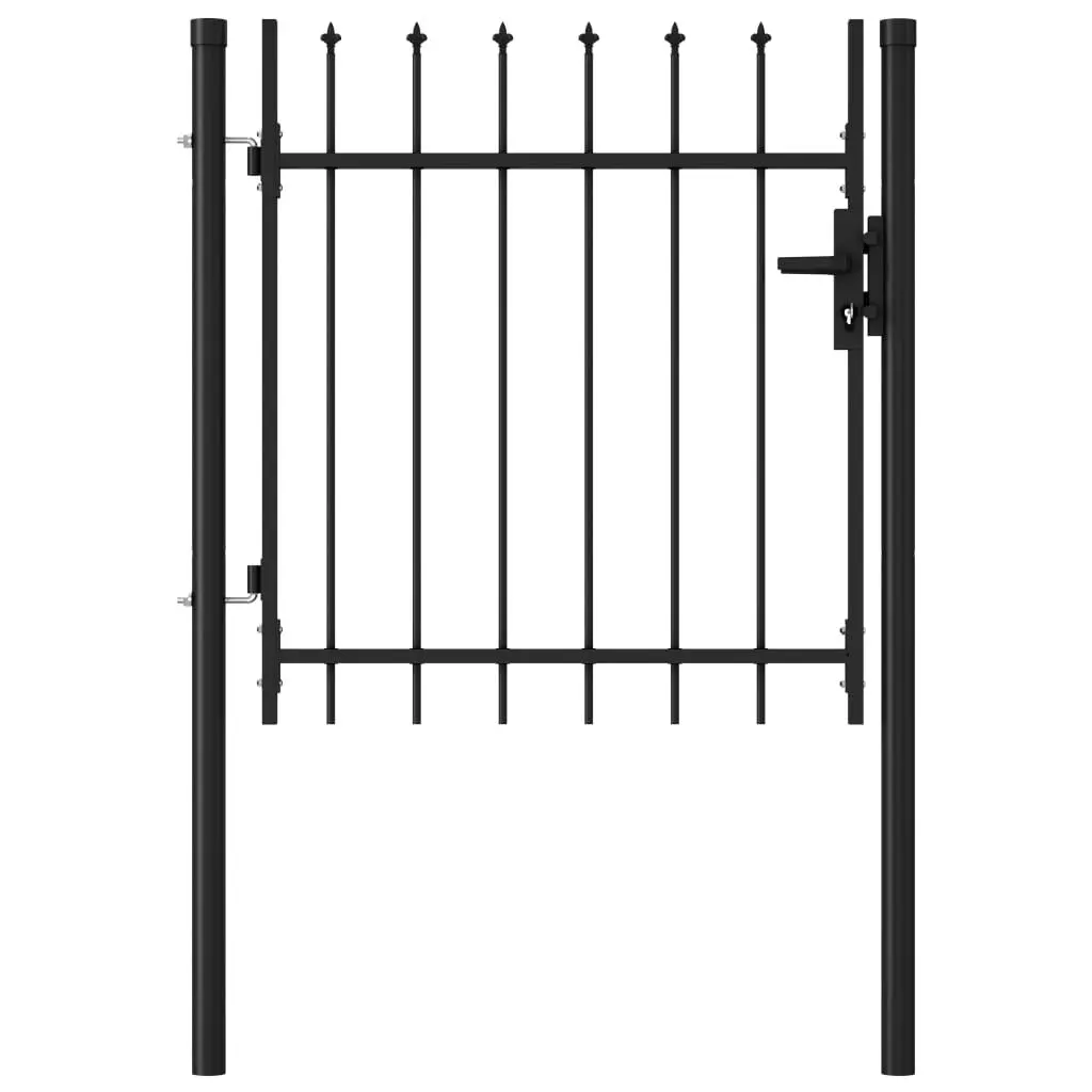 Fence Gate Single Door Spike Top 39.4x39.4 Inches Black Steel Security