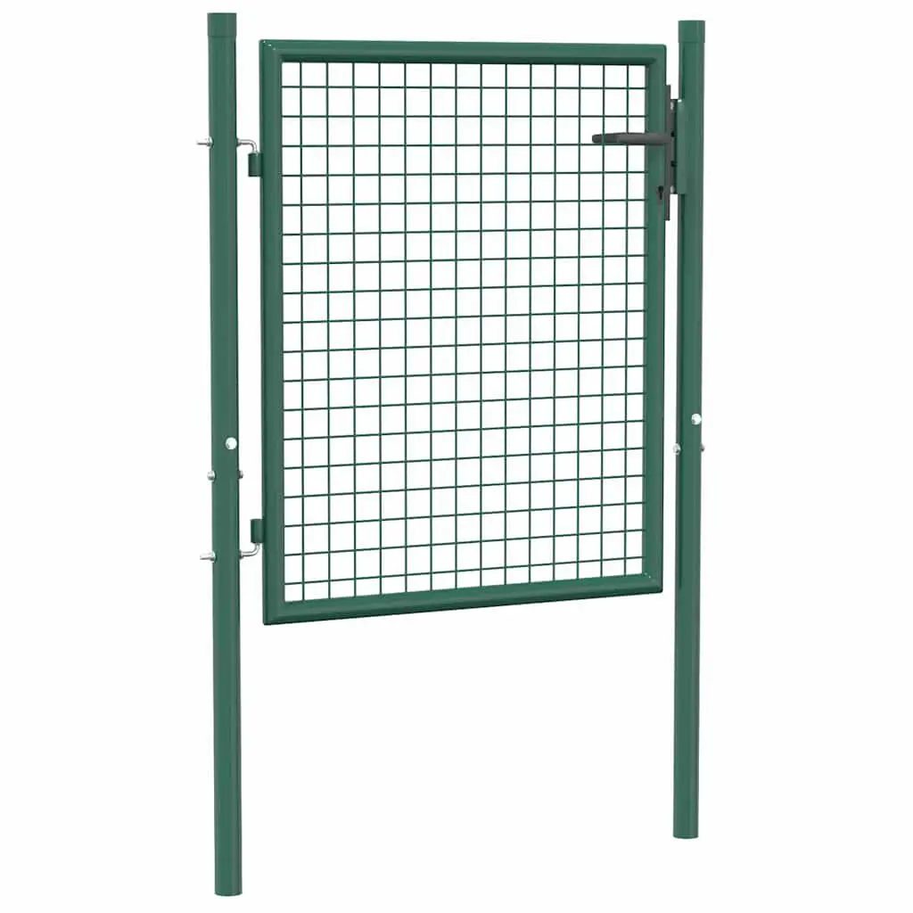 Fence Gate Steel 39.4x29.5 Inches Green Outdoor Garden Security Gate