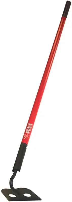 BULLY Tools 92360 Mason Hoe, 4-1/4 L Blade, 6-1/2 W Blade, Reinforced Blade, 57 L Handle, Fiberglass Handle