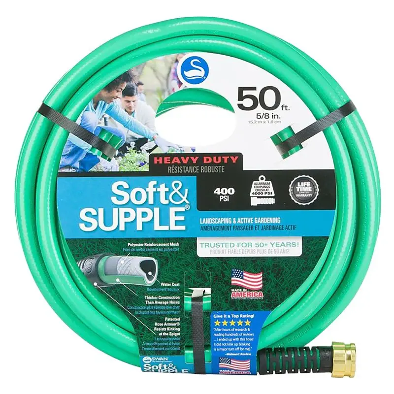 Swan CSNSS58050 Sturdy Garden Hose, 5/8 , 50 ft L, Female, PVC, Green