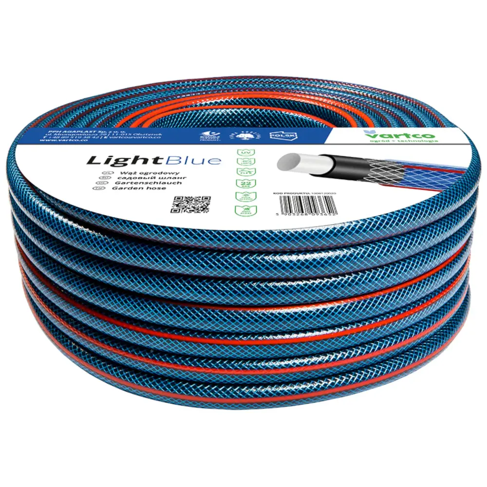 Vartco Light Blue 4-ply water hose Garden hose Garden irrigation hose Flexible Multi-purpose hose Polyester cross braid UV...