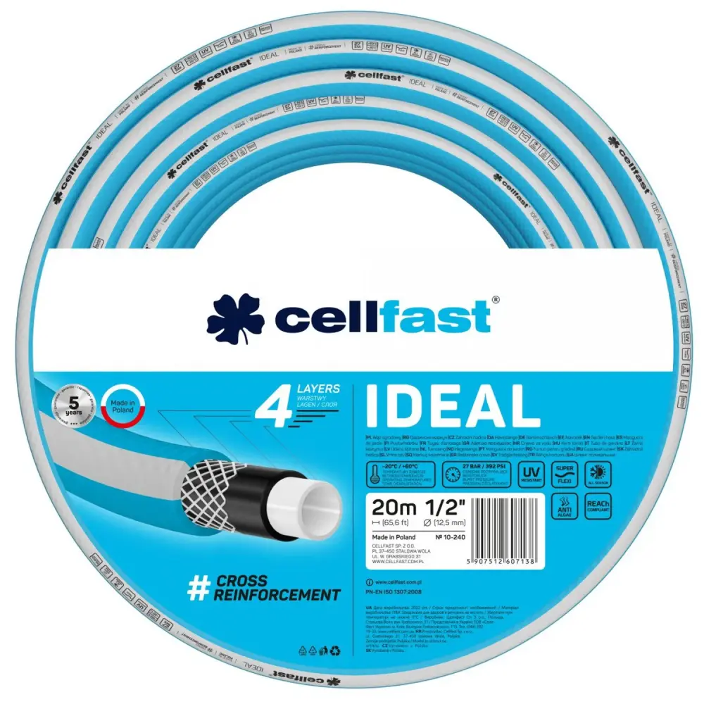 CELLFAST IDEAL Garden Water Hose Gardering Pliable 1/2" 20m 4-Layer