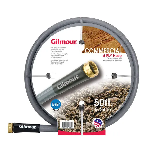 Gilmour Commercial Double-Reinforced Rubber/Vinyl Hose 5/8 x 100 Feet - Professional Grade Hose