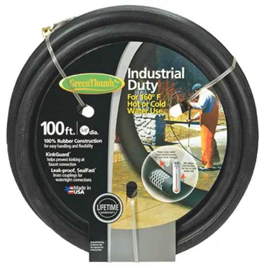 Green Thumb Rubber Garden Hose 5/8 Inch x 100 Feet Black Heavy Duty