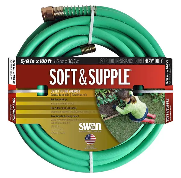 Swan SNSS58100 Soft and Supple Garden Hose 5/8 Inch x 100 Feet Durable and Kink-Free