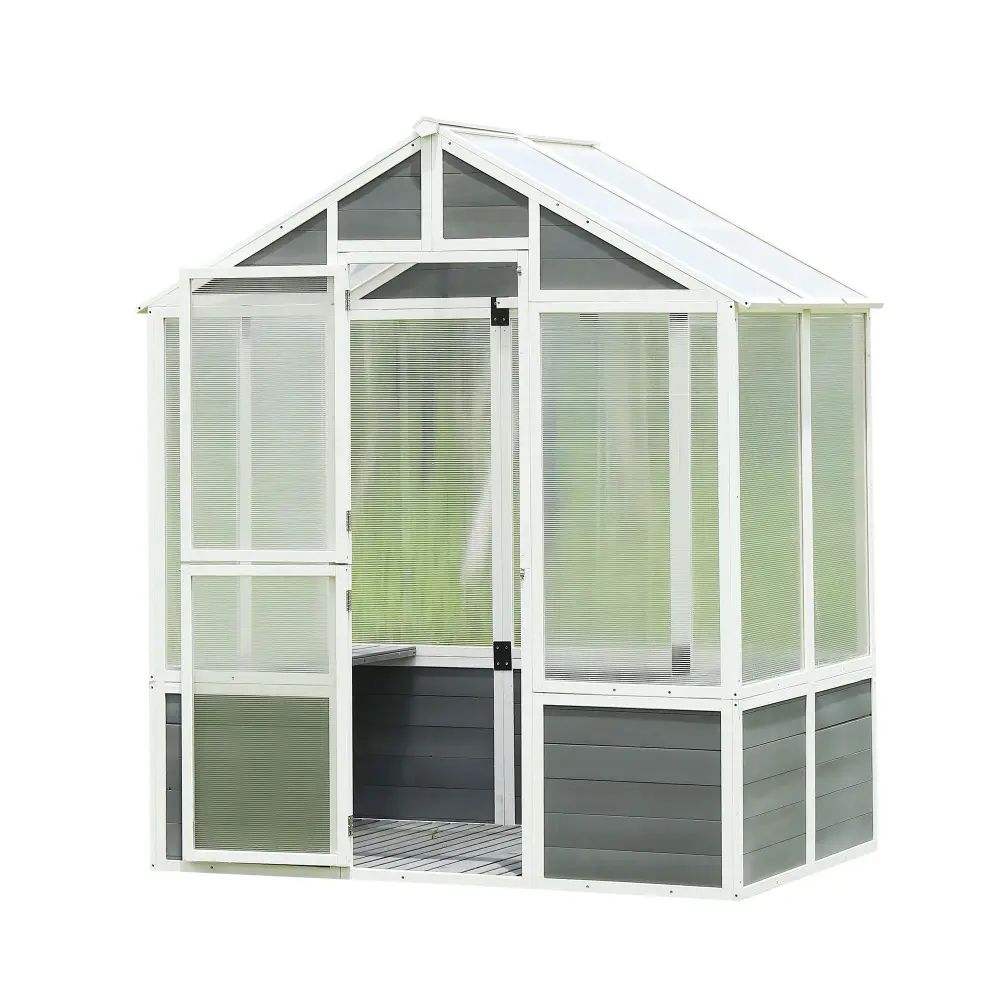 Modular Greenhouse, Wooden Greenhouse Polycarbonate Garden Shed Plants, Walk- Outdoor Plant Gardening Greenhouse Patio Bac...