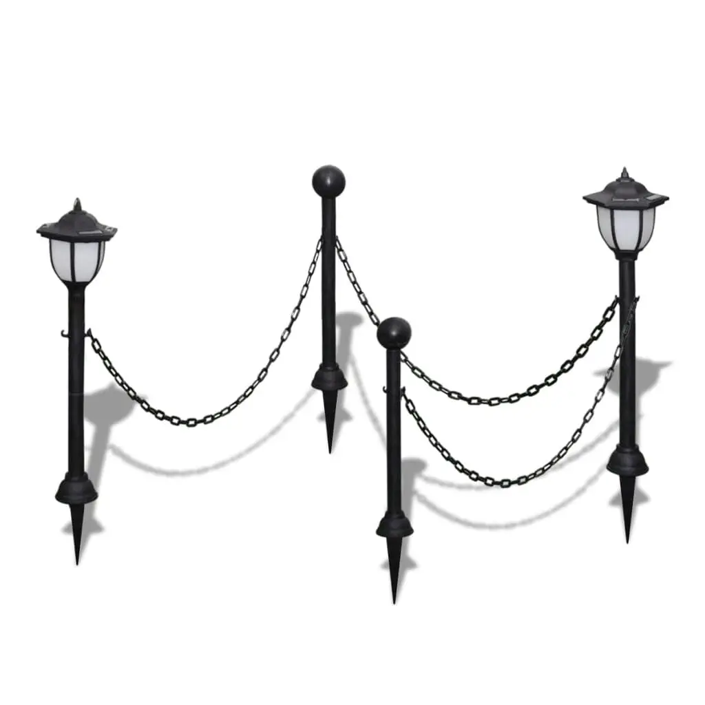 Chain Fence Solar Lights Two LED Lamps Two Poles Outdoor Decor