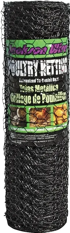 Jackson Wire 12012329 Poultry Netting, 50 ft L, 24 W, 20 ga Gauge, Hexagonal Mesh, 1 Mesh, Vinyl-Coated