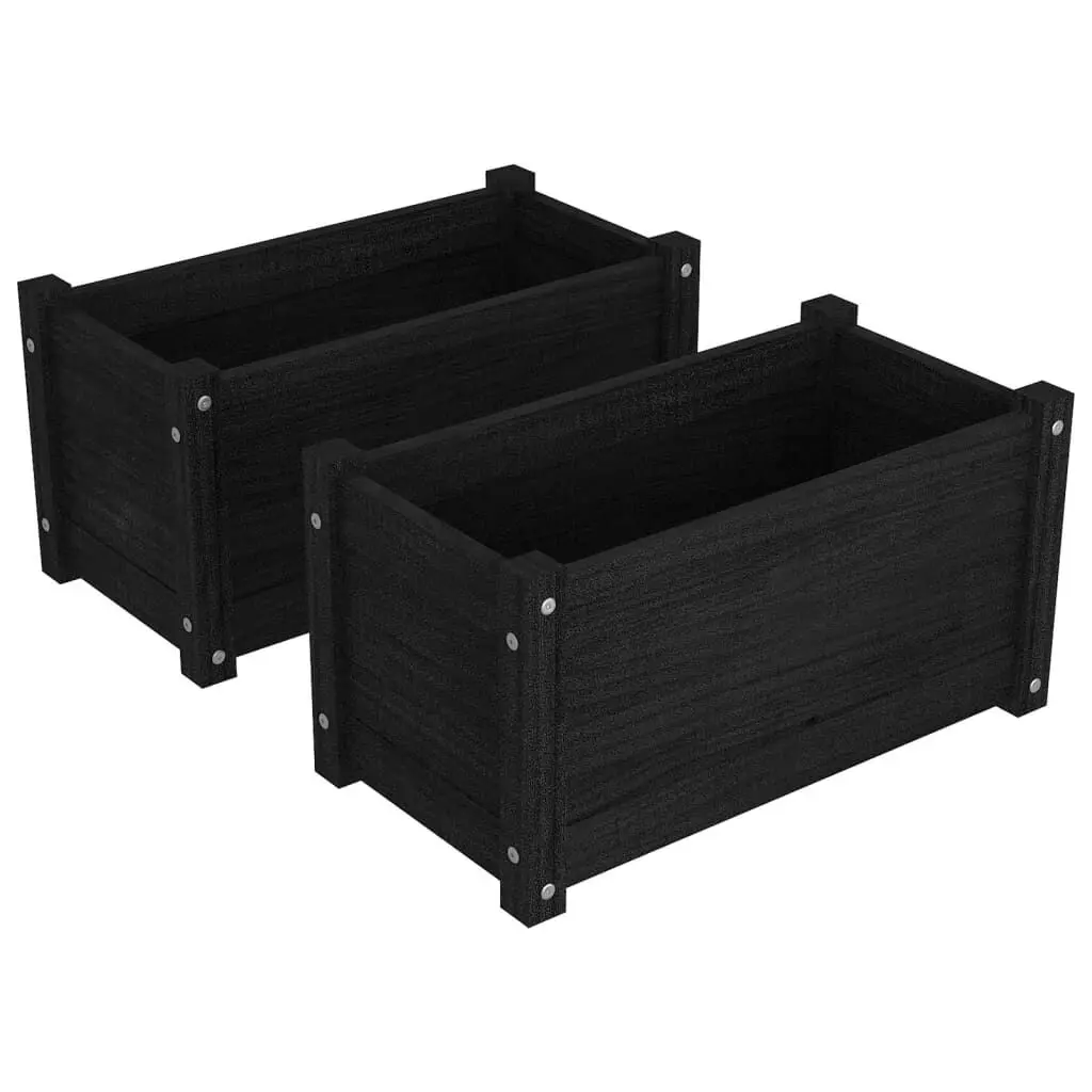 Garden Planters 2 Pack Black 23.6x12.2x12.2 Inches Solid Wood Pine Set