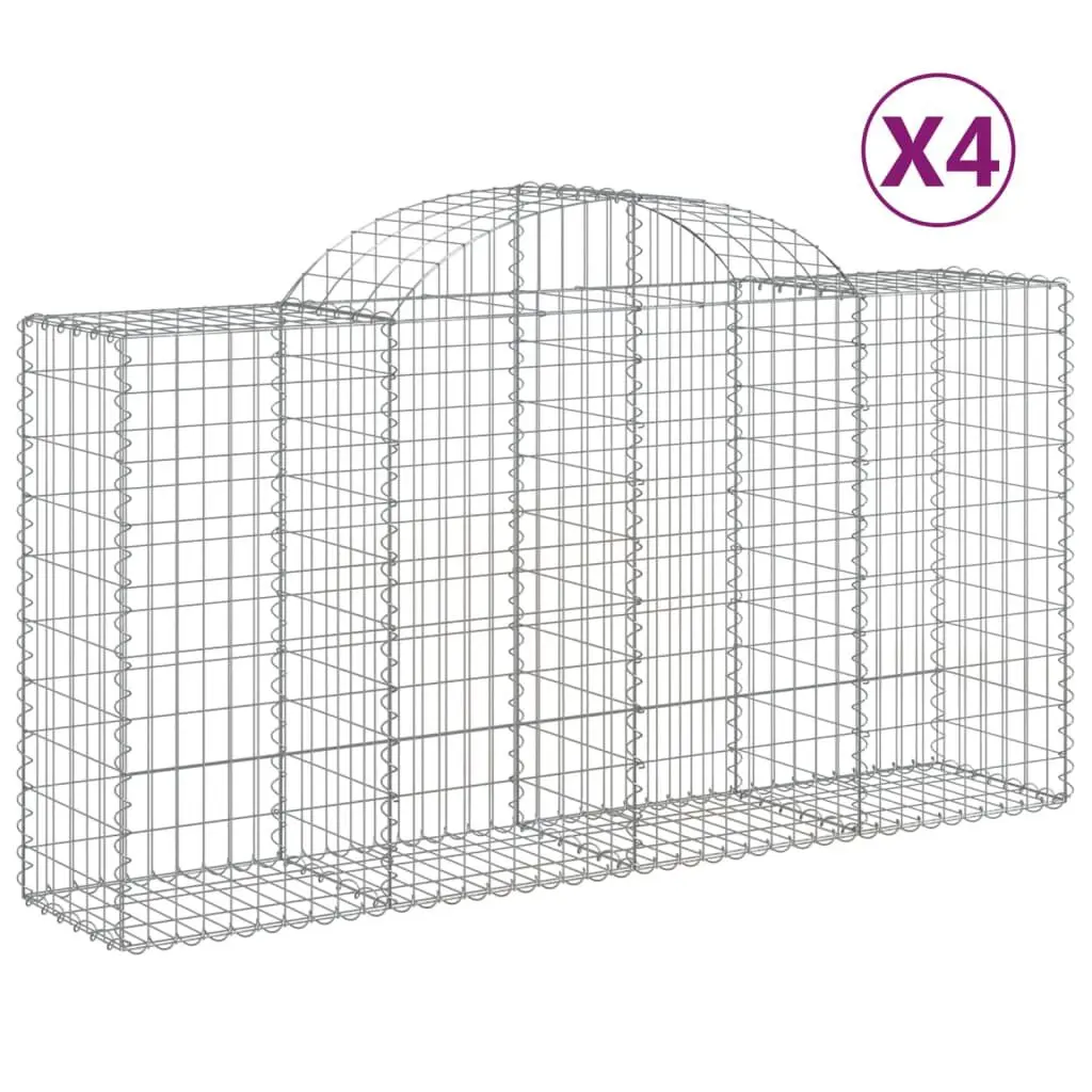 4 Pack Arched Gabion Bins Galvanized Iron 78.7x19.7x39.4/47.2 Inches Small Garden Planter Set