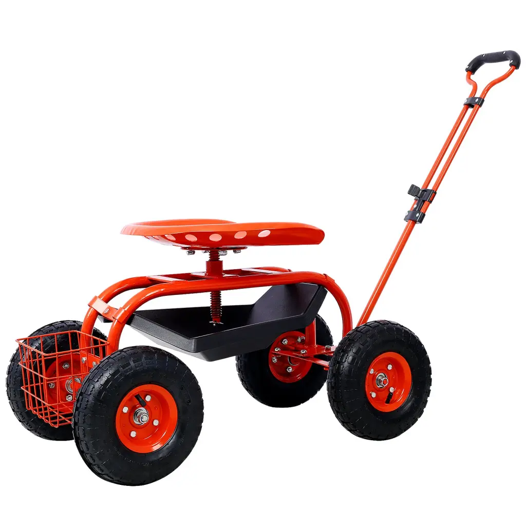 Rolling Garden Scooter Shopping Basket Seat Wheels and Tool Tray 360 g-h