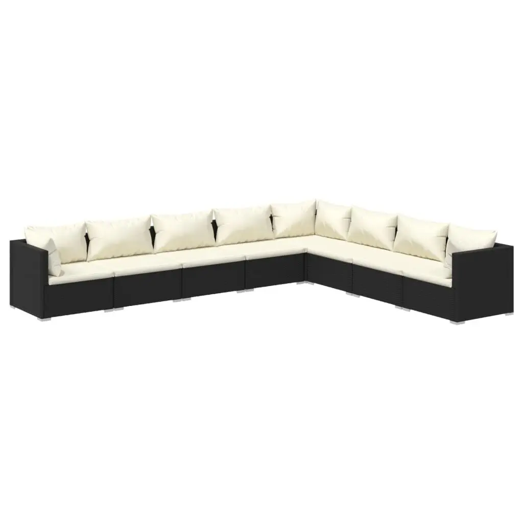8 Piece Garden Lounge Set Cushions Poly Rattan Black - Outdoor Relaxation Set