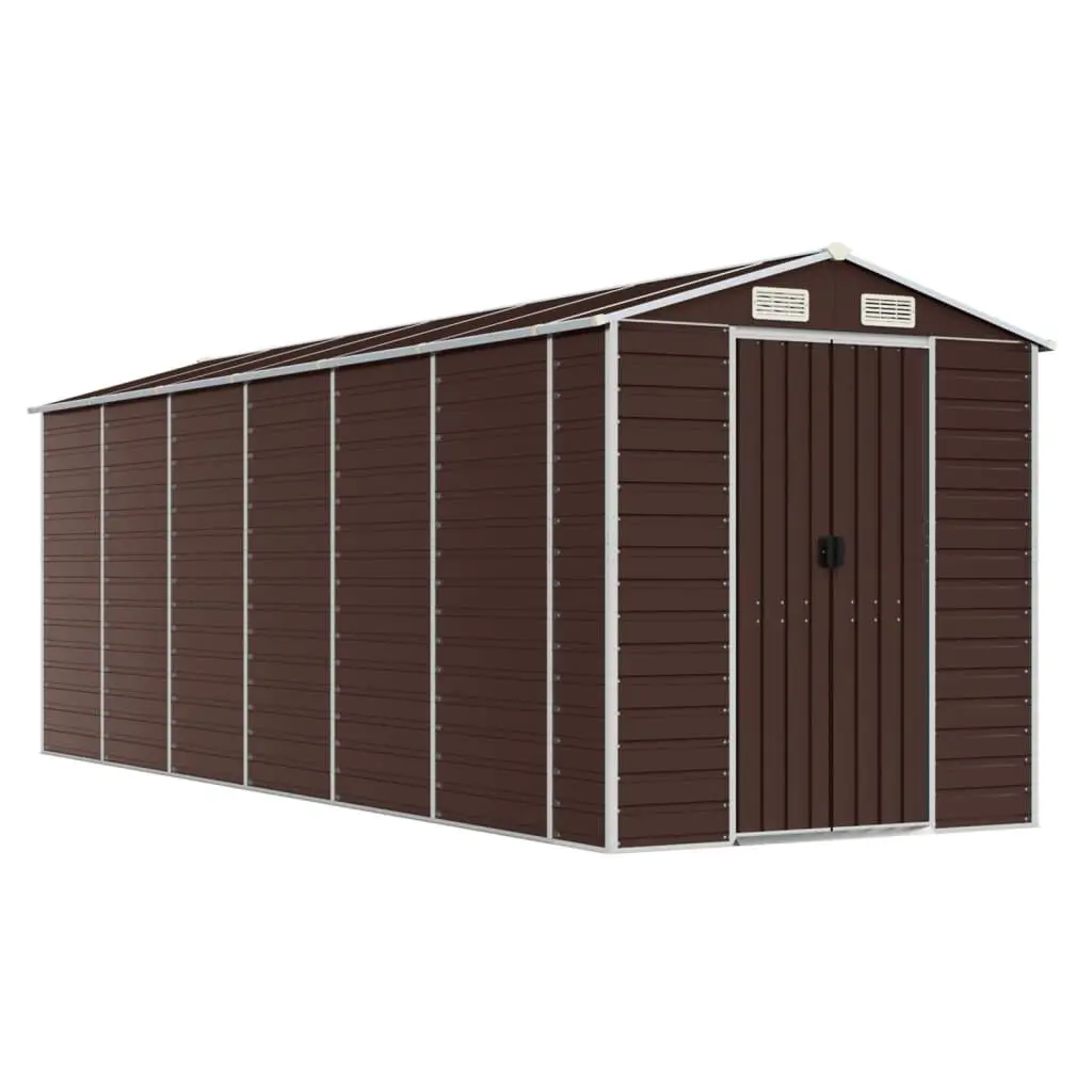 Garden Shed Brown 75.2x218.5x78 Inches Galvanized Steel Large Outdoor Storage