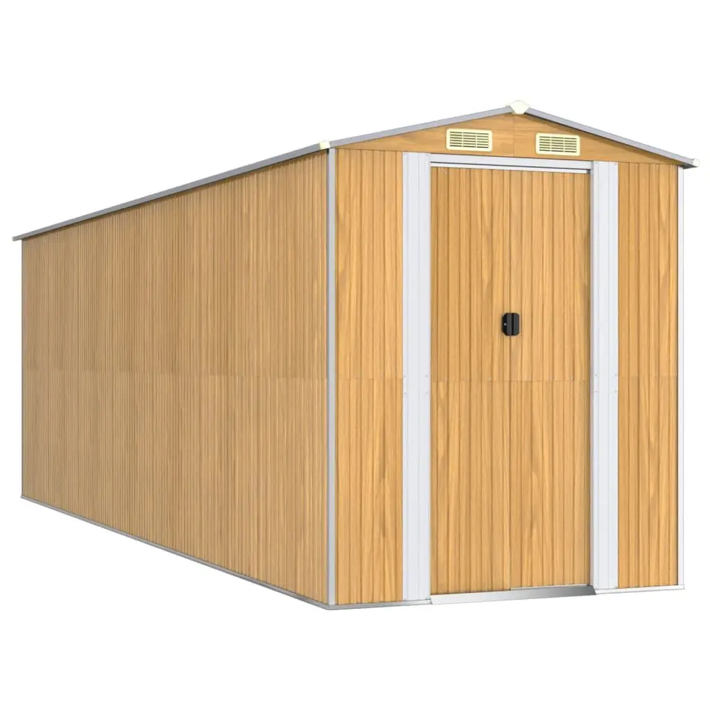 Light Brown Garden Shed Galvanized Steel 75.6x238.6x87.8 Inches Heavy Duty