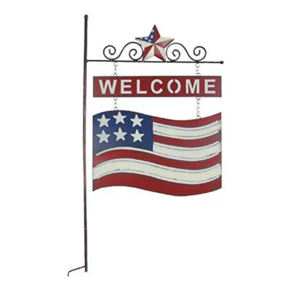 Exhart 50875 USA Flag Welcome Sign Garden Stake 17.5 Inch Tall Outdoor Decoration