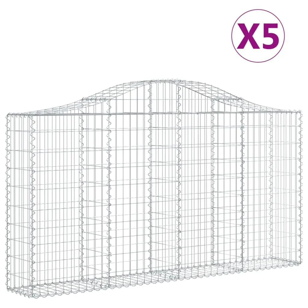Arched Gabion Binquireets 5 Pieces 78.7x11.8x39.4/47.2 Inches Galvanized Iron Garden Decor