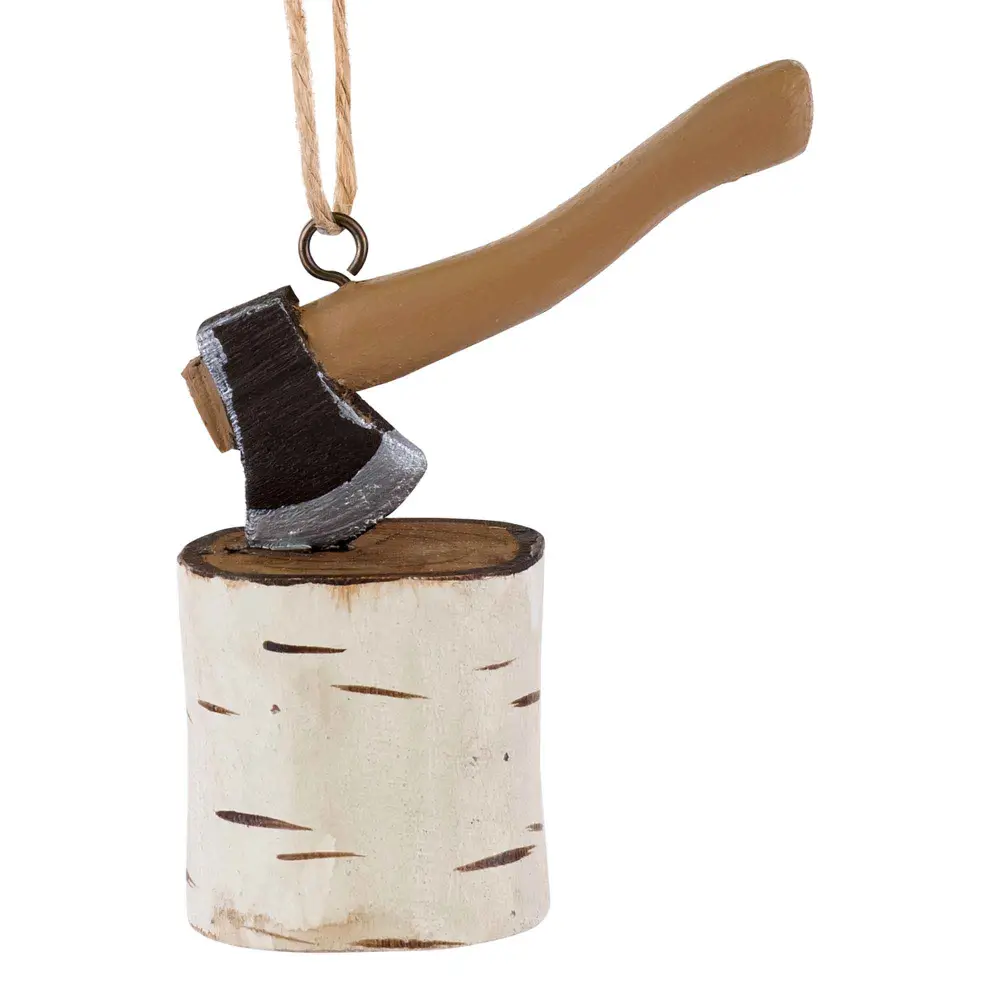 Wooden Ax Hanging Decoration Birch Log, 3.75''
