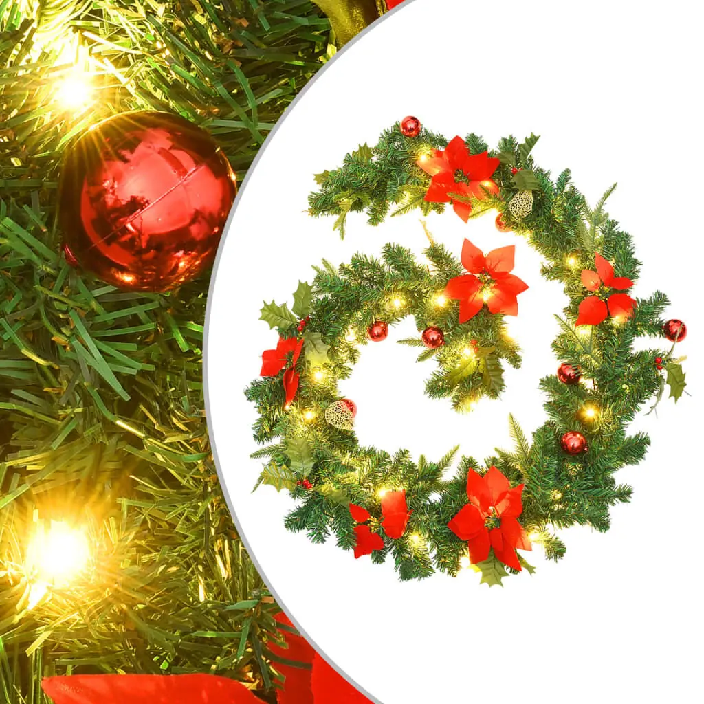 Christmas Garland LED Lights Green 8.9' PVC Holiday Decor
