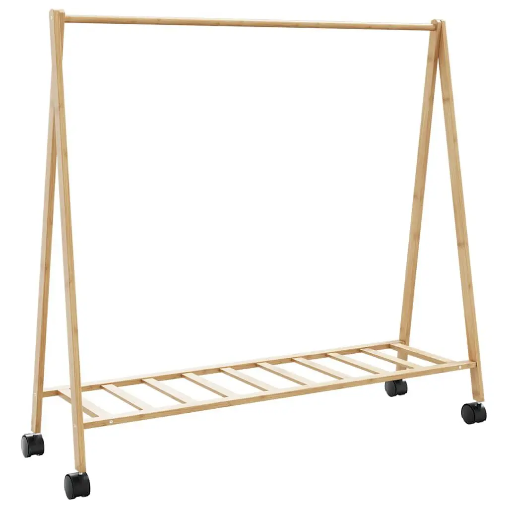 Clothes Rack Shelves and Wheels 41.7x13.4x41.9 Inches Bamboo Wardrobe Organizer