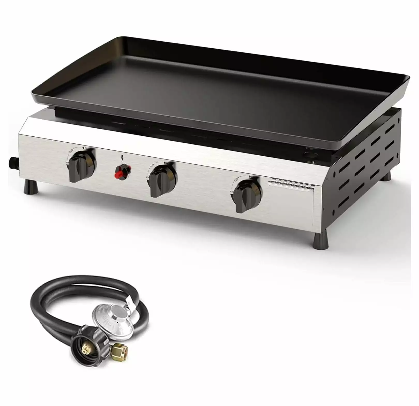 25.6 Inch 3 Burner BBQ Gas Grill Griddle Stainless Steel 30,000 BTU Table Top Propane Grill 2