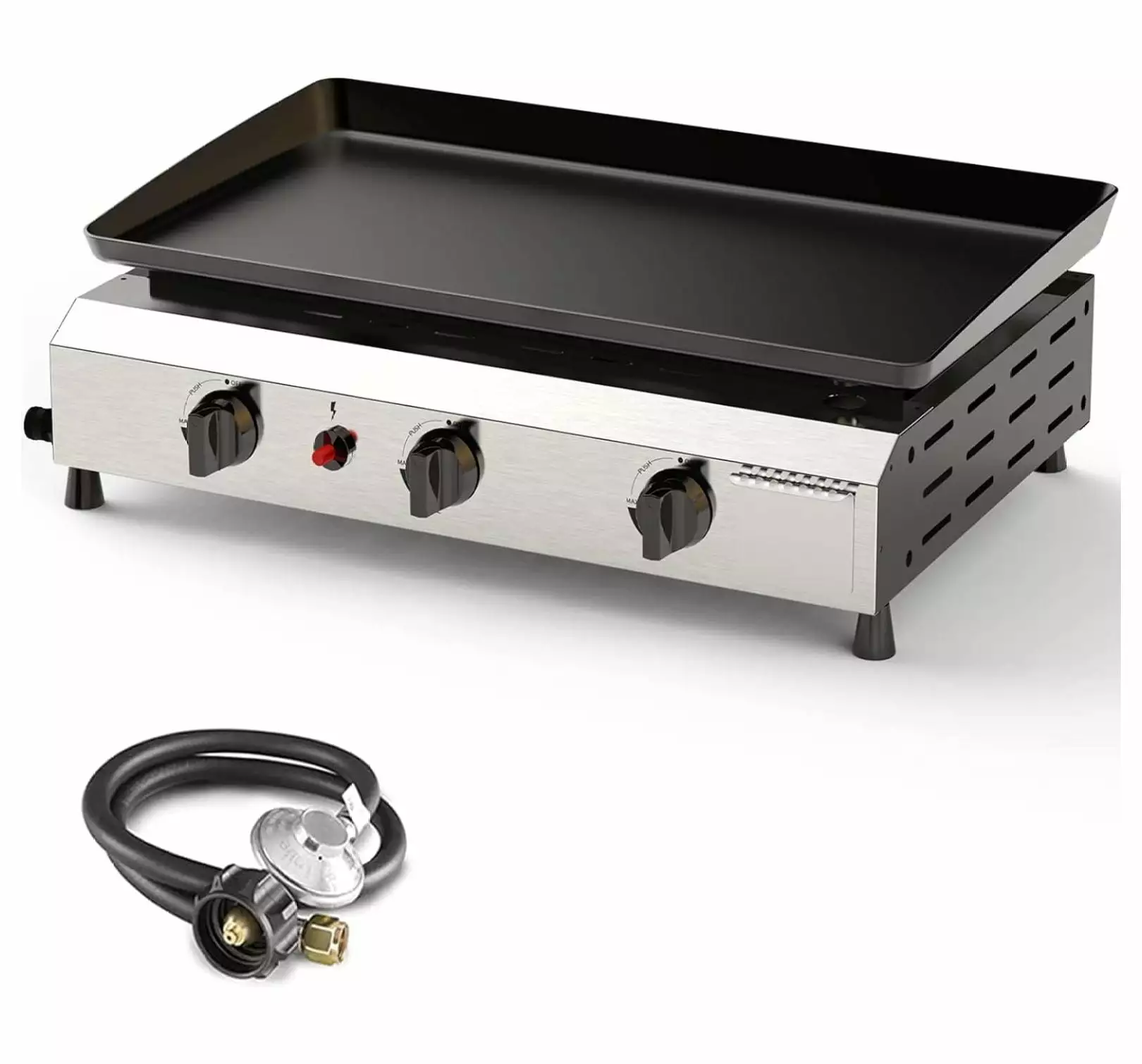 25.6 Inch 3 Burner Stainless Steel Table Top Propane BBQ Gas Grill Griddle 30000 BTU 2