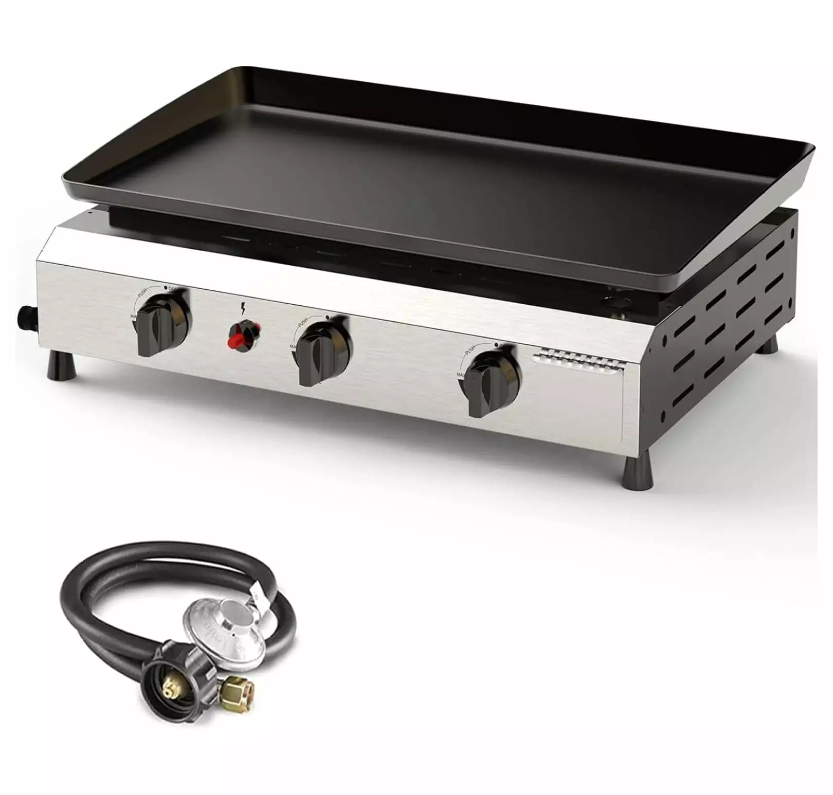 25.6 Inch 3 Burner Stainless Steel Table Top Propane BBQ Gas Grill Griddle 30000 BTU 2