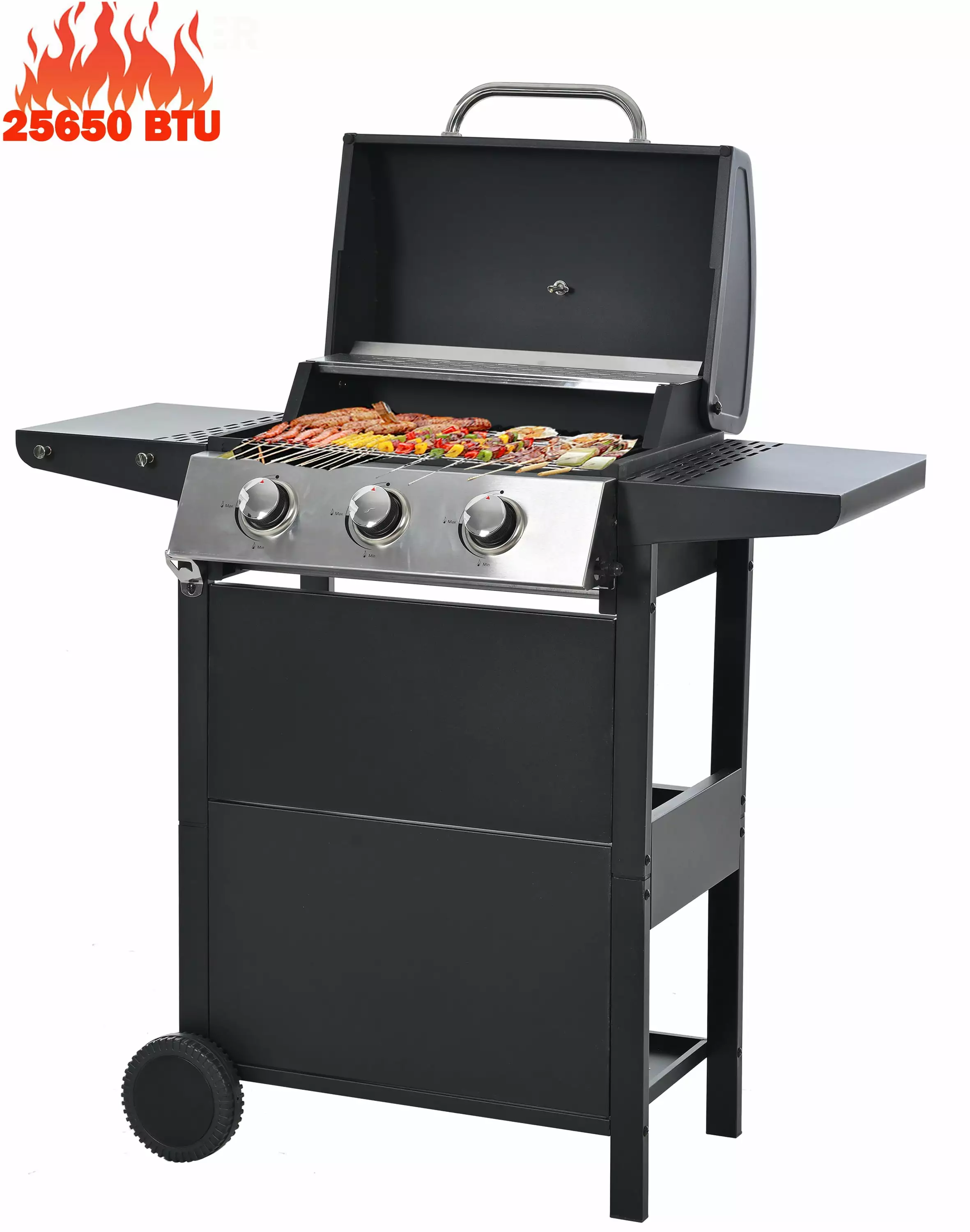 25650BTU Powerful Propane Gas Grill 3 Burners and One-button Ignition Outdoor Camping 3