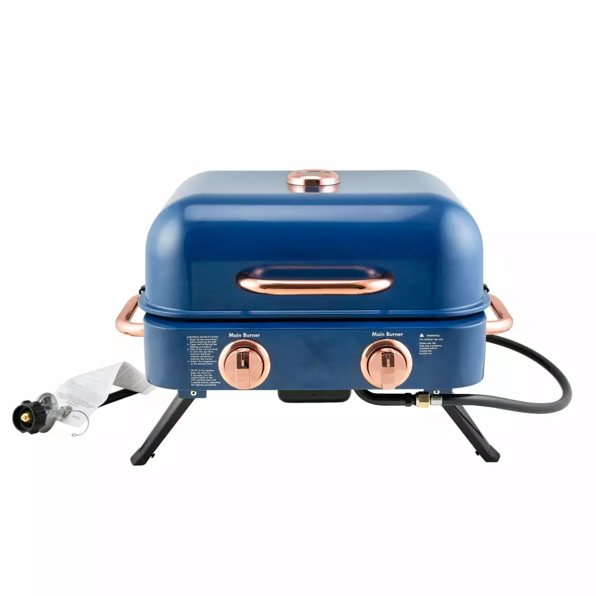 2-Burner Travel-Friendly Tabletop Retro Gas Grill 14000 BTU 343 Sq Inches Navy