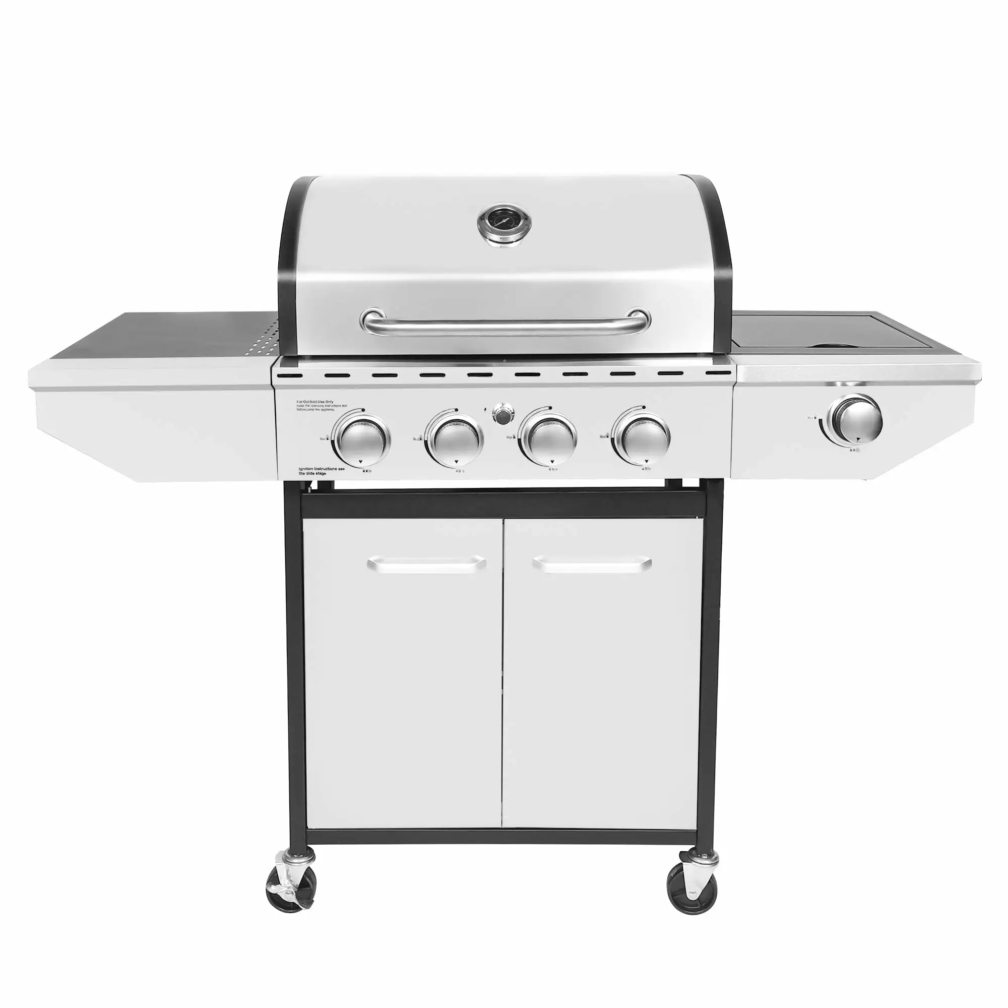 4-Burner Propane Gas Grill Side Burner Stainless Steel Cabinet Outdoor BBQ 3