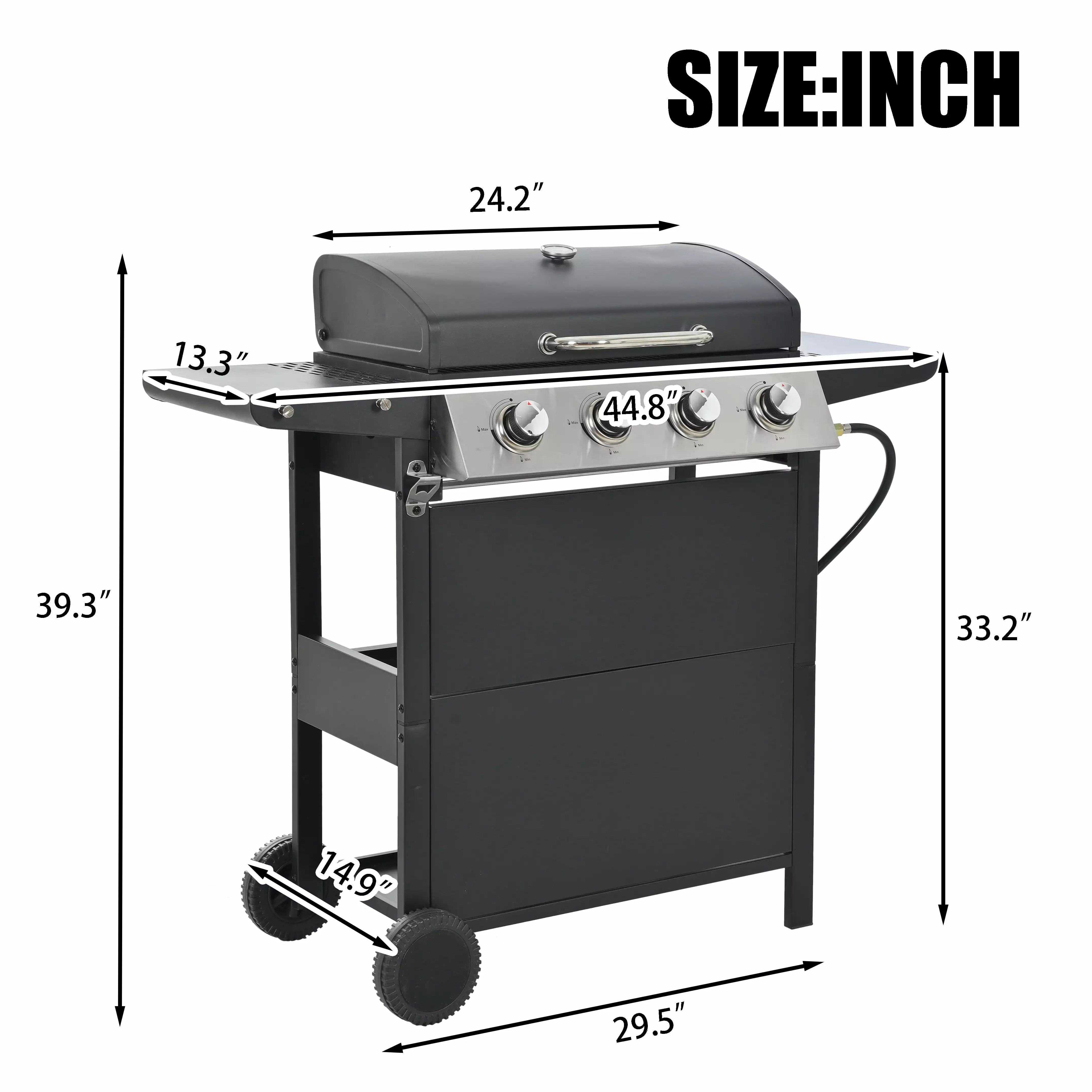 Cheelom Travel-friendly 4 Burner Propane Gas Grill 34200 BTU Stainless Steel Outdoor BBQ