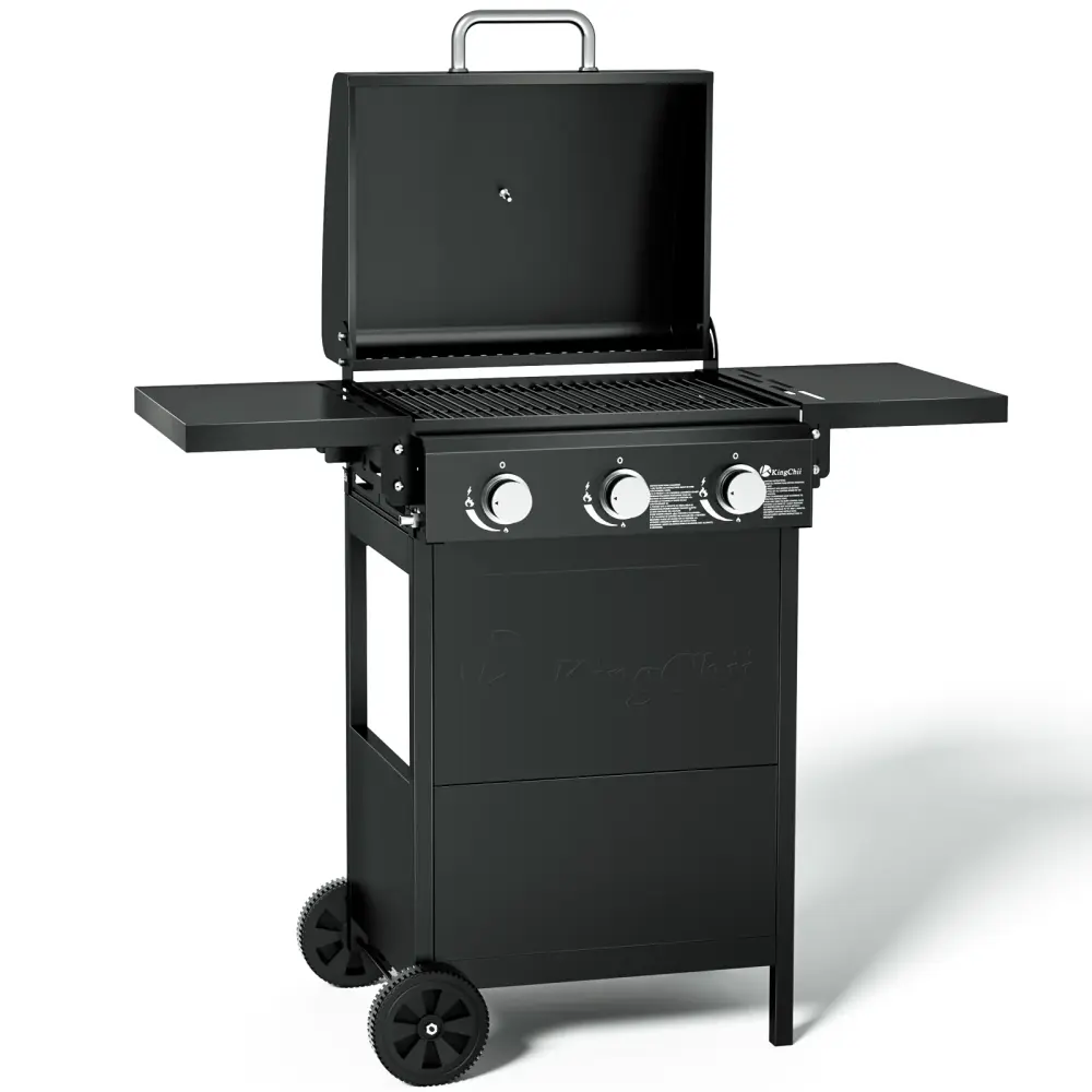 Kingchii 3-Burner Gas Grill 28,500 BTUs Propane Grill Side Tables Outdoor Grilling, BBQs and Camping | 500 sq Cooking Area |