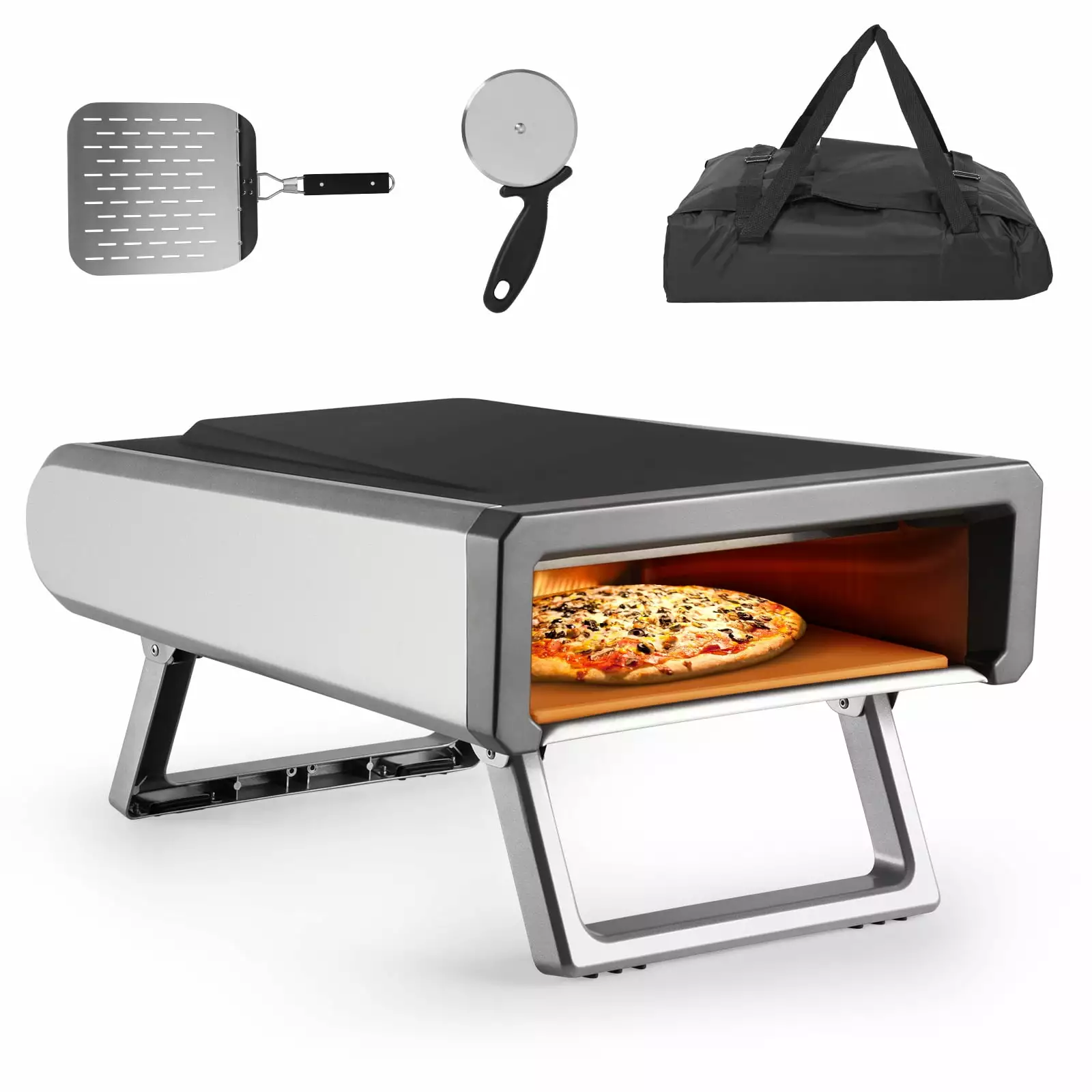 12 Inch Gas Powered Outdoor Pizza Oven, Travel-friendly Adjustable Temperature, Recipe Tote, Shovel Camping and Parties