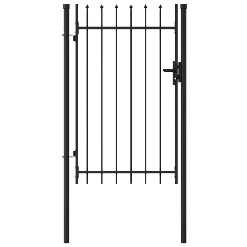 Fence Gate Single Door Spike Top Steel 3.3x4.9 Feet Black