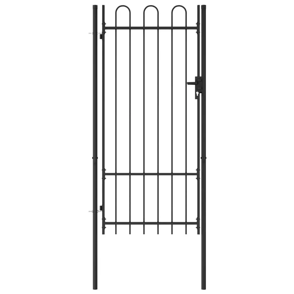 Single Door Fence Gate Arched Top Steel 39.4x78.7 Inches Black
