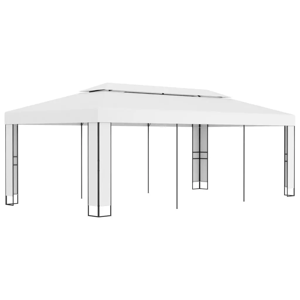 Gazebo Double Roof 9.8x19.6 Feet White Aluminum Frame Sun Protection Canopy