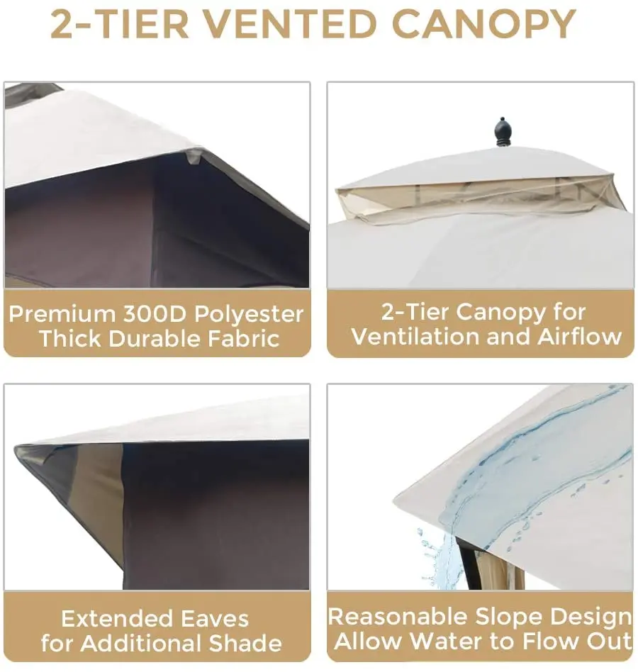 10x12 Ft Softtop Metallic Gazebo Mosquito Net and Sunshade Curtains gazebo-garden supplies