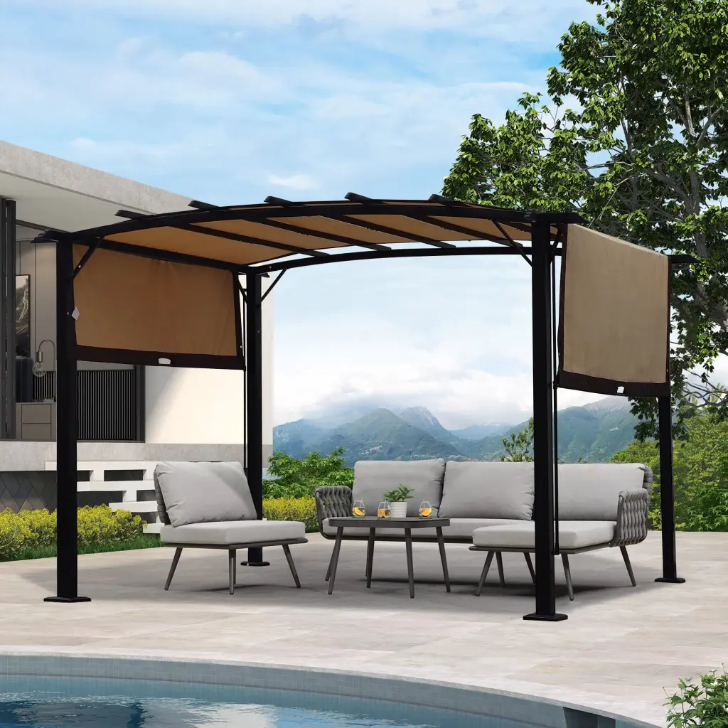 12 X 9 Ft Outdoor Pergola Patio Gazebo Retractable Shade Canopy Alloy Metal bei you