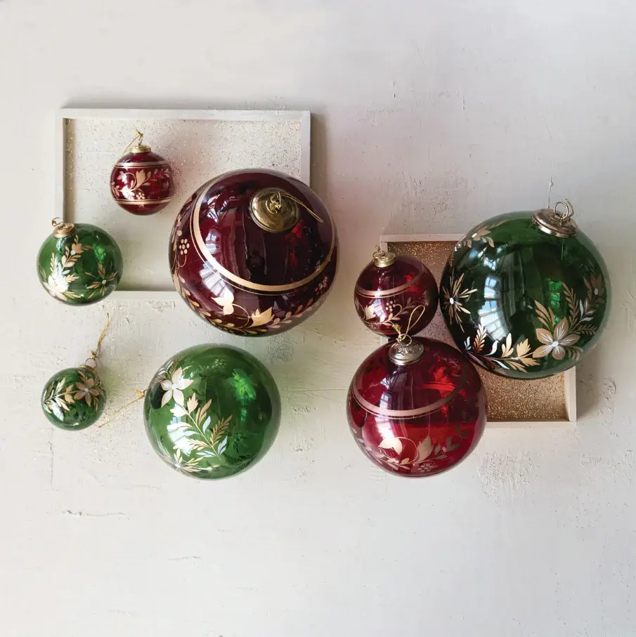 Botanical Glass Ball Ornament, Green & Golden UV Protection