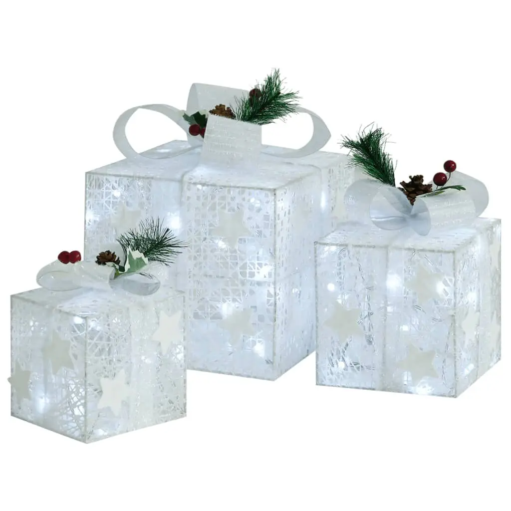 Decorative Christmas Gift Boxes 3 Piece Set White Indoor Outdoor
