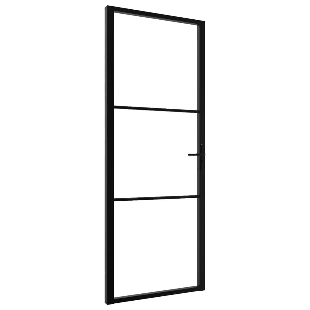 Interior Door ESG Glass and Aluminum 29.9x79.3 Inches Black Modern Room Divider
