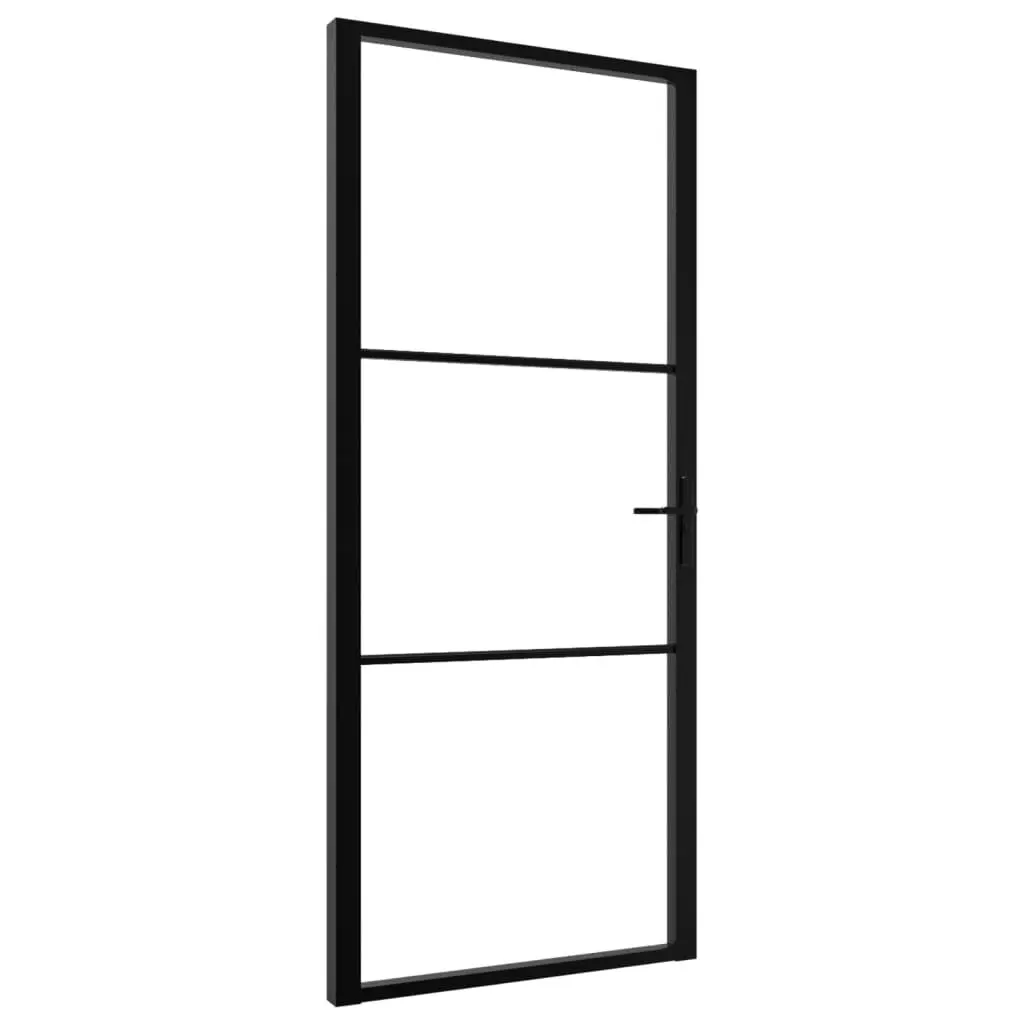 Interior Door ESG Glass and Aluminum 40.4x79.3 Inches Black Wide Entry Door