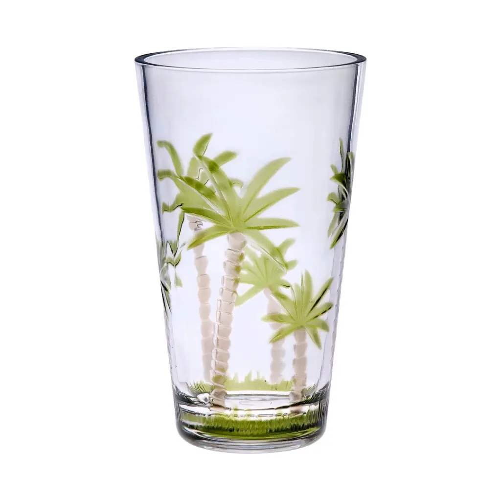 Palm Tree Design Acrylic Crystal Drinking Glasses Set 4 Hi Ball 20Oz california drinkware