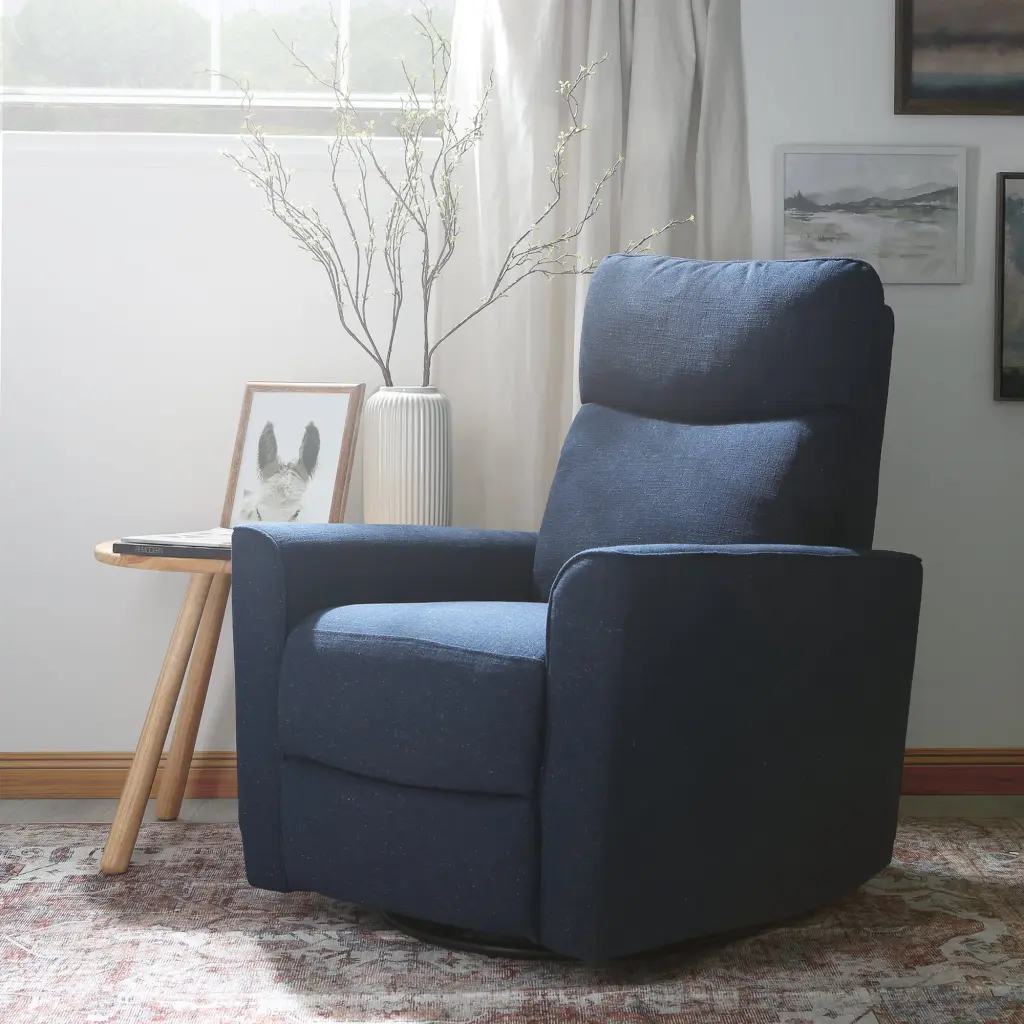 Soho Swivel Glider Chair Navy Blue Upholstery Nursery or Living Room second story home