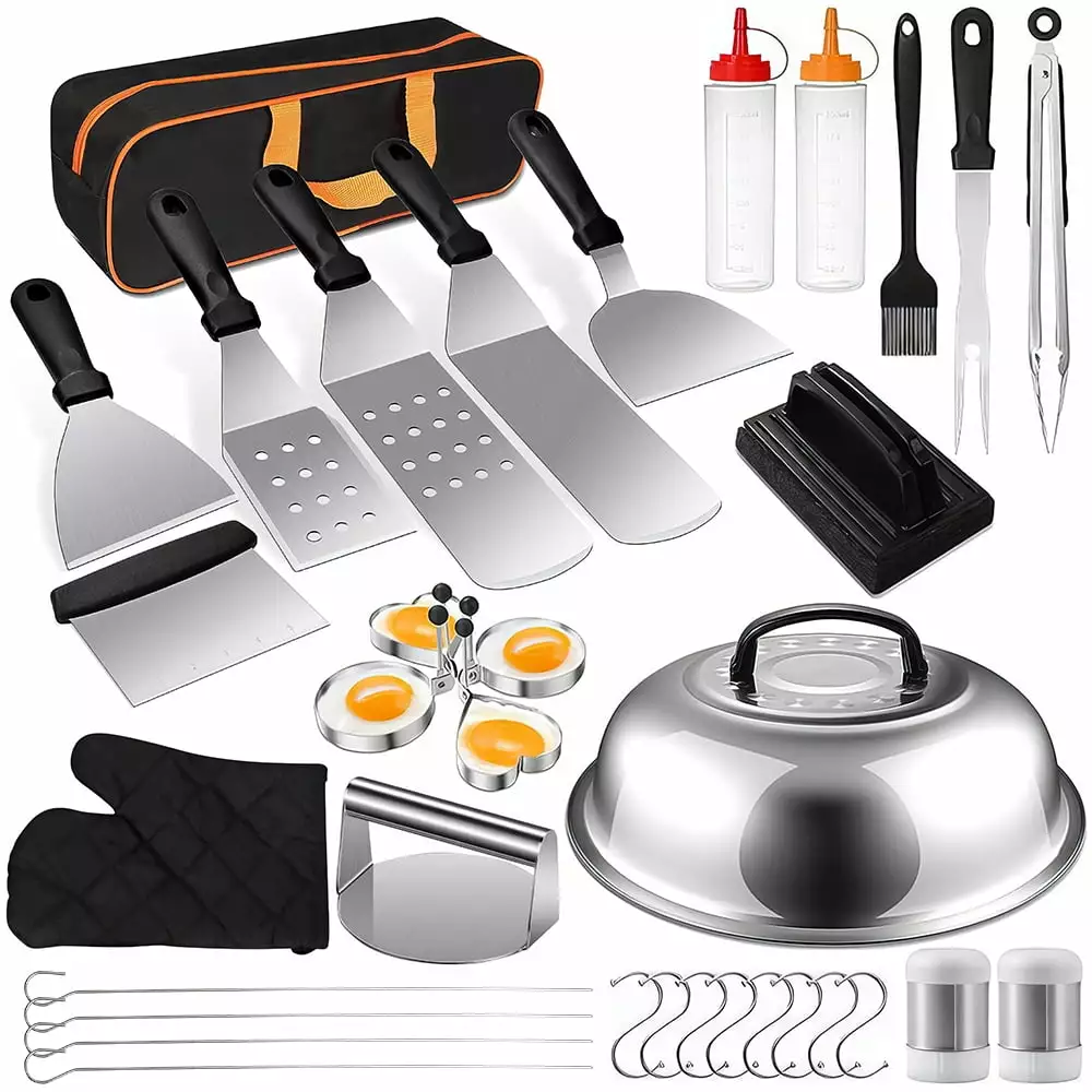 34-Piece Griddle Accessories Kit Blackstone Camp Chef Spatula Burger Press Melting Dome Scraper Tongs Gloves Carry Bag