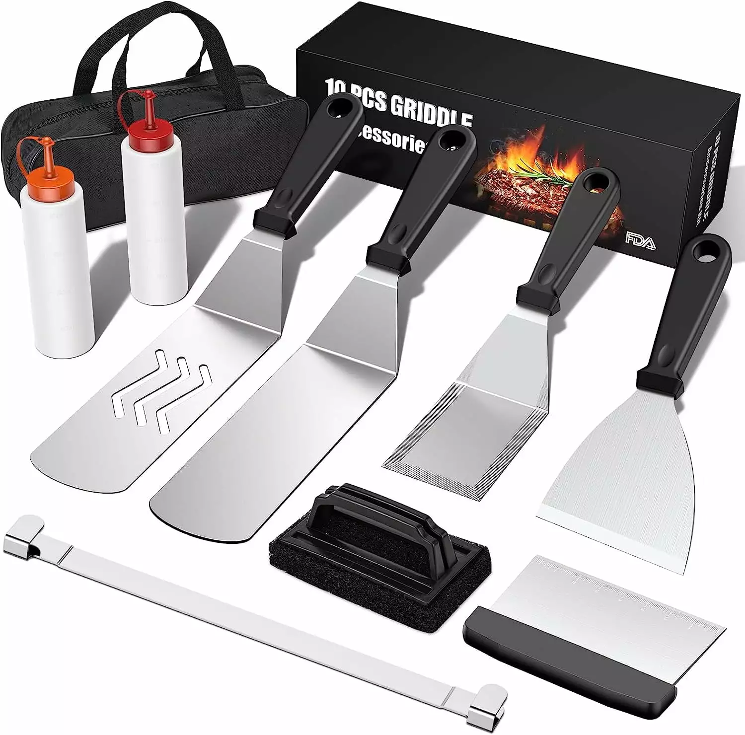 10PCS Flat Top Grill Accessories Set Blackstone and Camp Chef Stainless Steel Griddle Tools Outdoor Cooking