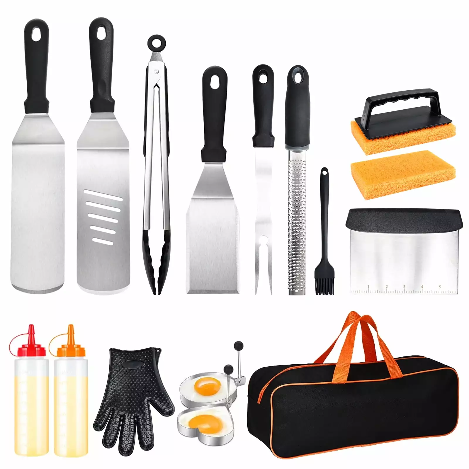 ROTTAY 16 PCS Flat Top Grill Accessories Set Blackstone and Camp Chef Stainless Steel BBQ Tools Spatulas Tong Egg Mold Gra...