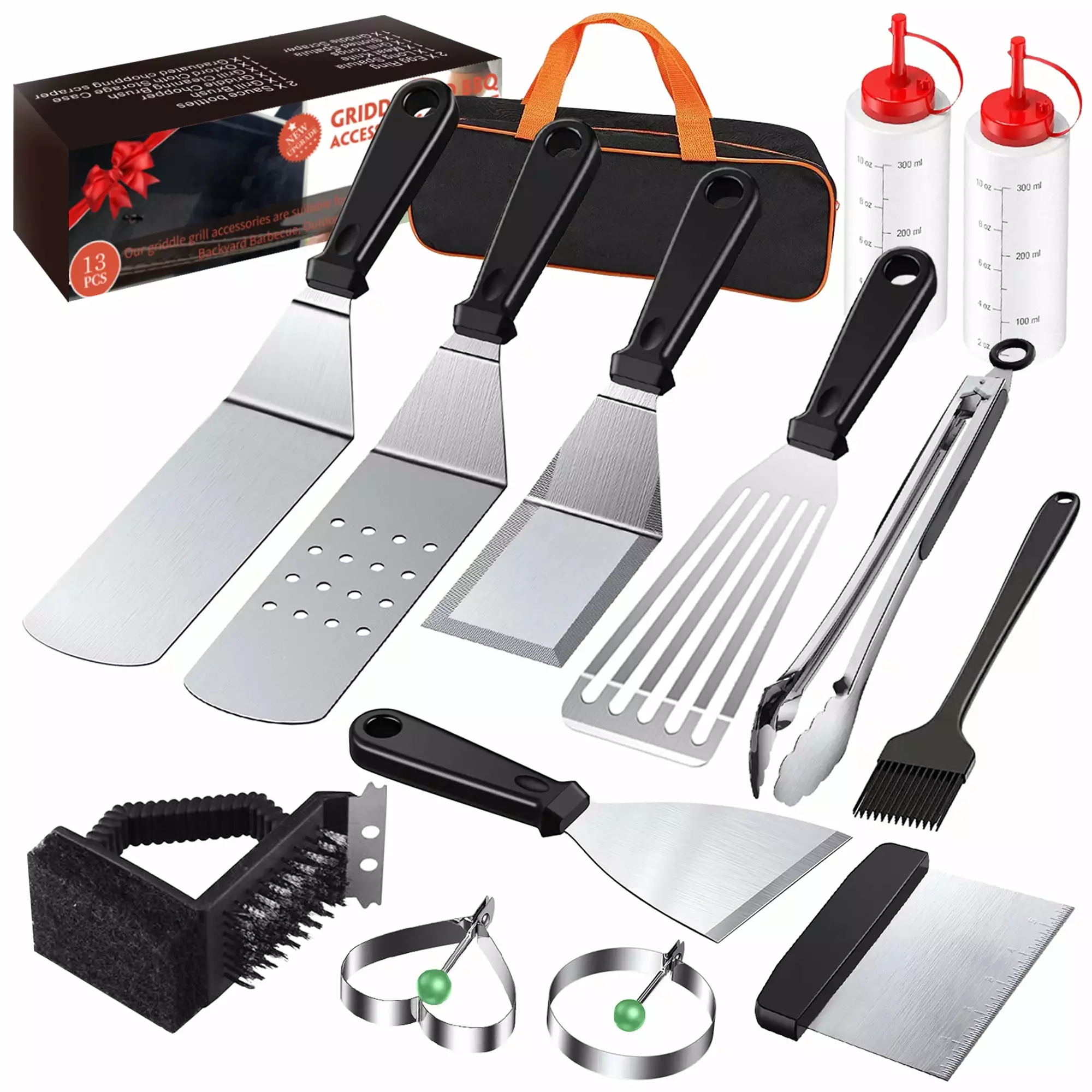 Upgraded 401&402 Extra-Thick Stainless Steel BBQ Grill Tool Set Blackstone and Camp Chef 13 Pcs Griddle Accessories